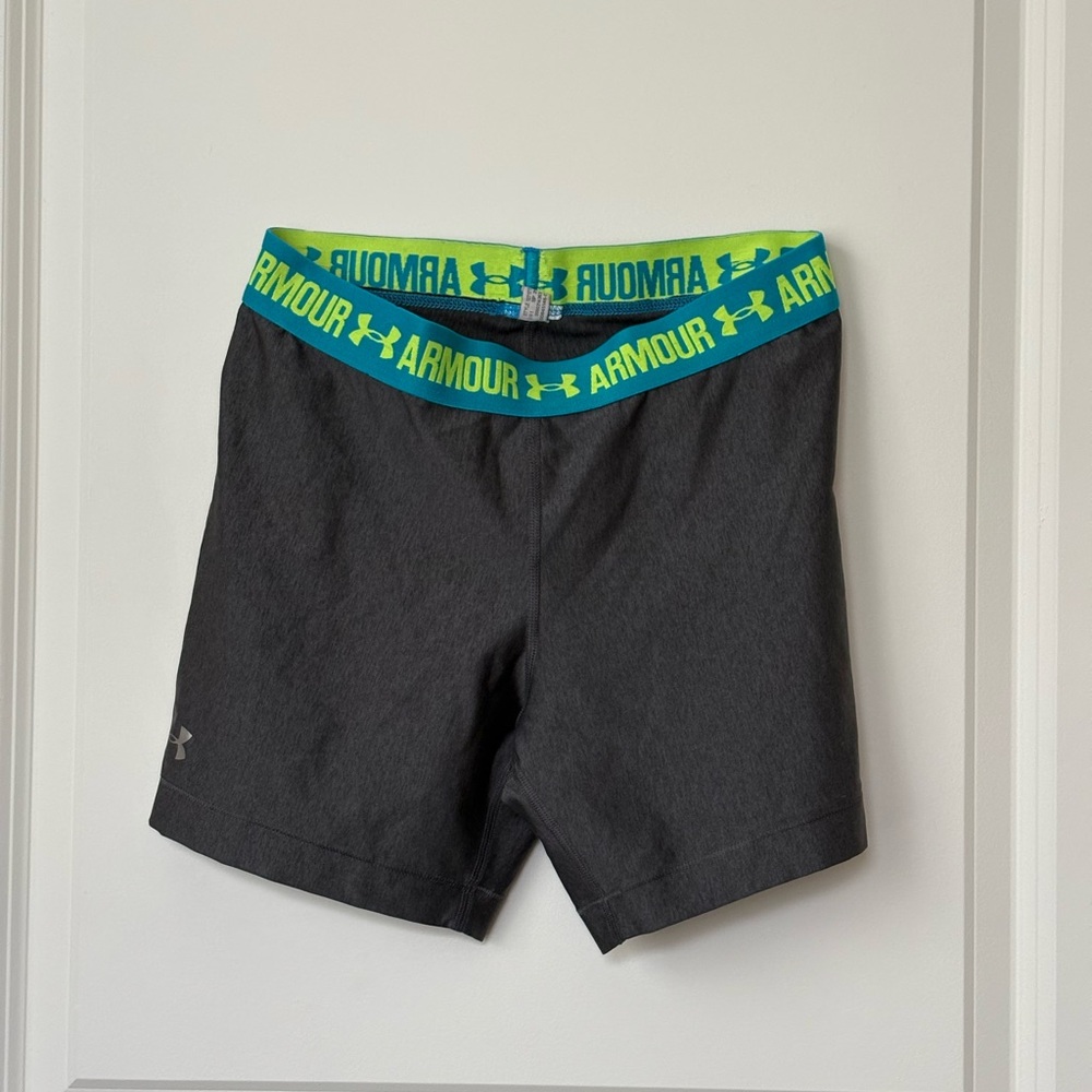 Under Armour Charcoal Shorts with Neon Green Waistband